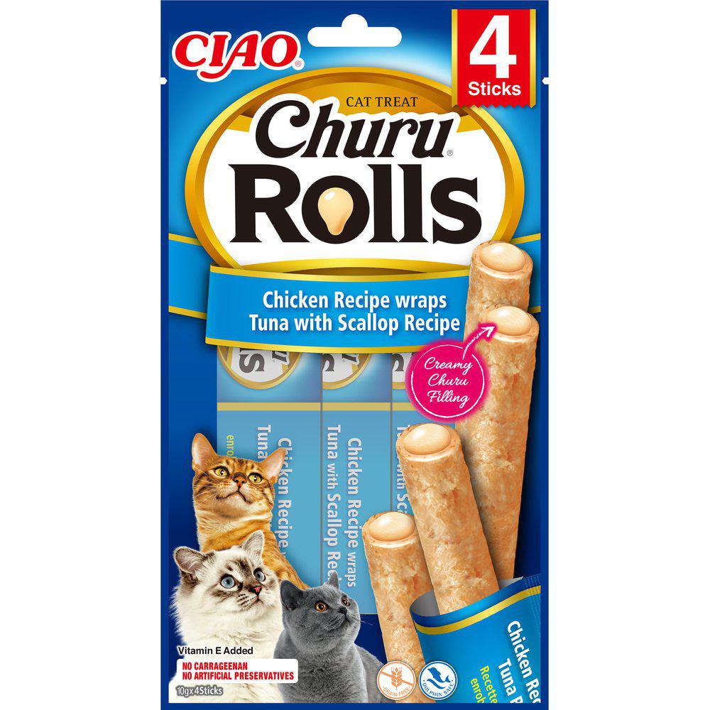 Ciao Churu snacks rull katt -Kylling og Tunfisk med kamskjell 4stk